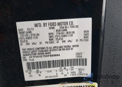 2013 Ford F-150 Limited from USA, damaged, VIN 1FTFW1ET5DFB89684
